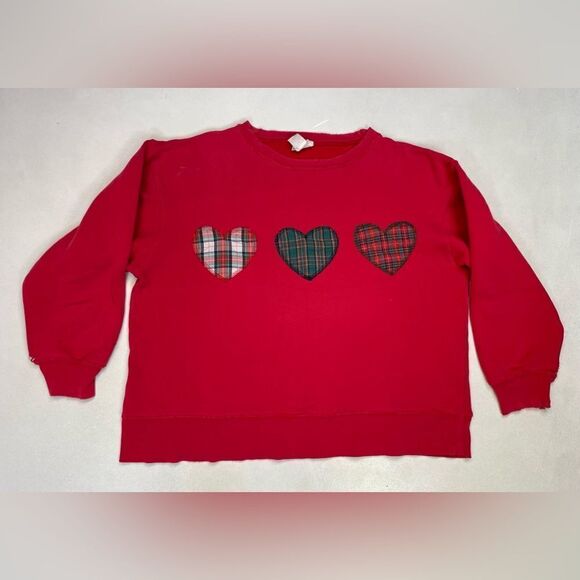 VINTAGE Heart Logo Sweatshirt Women Small Red Distressed 90s - Picture 1 of 15